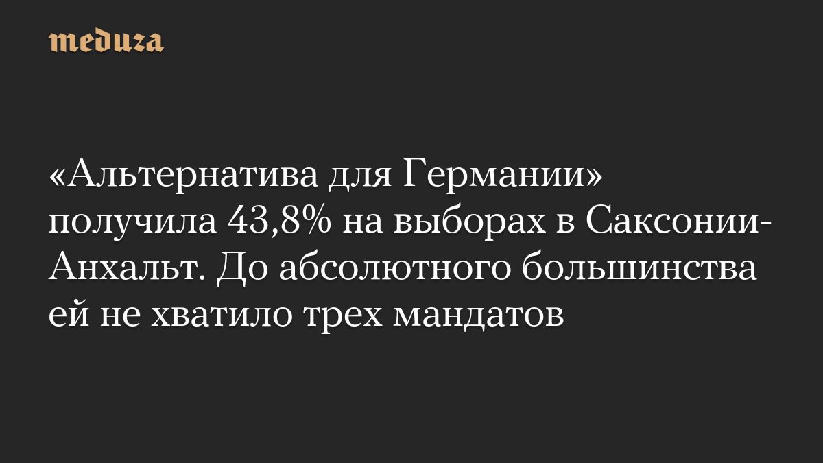 «Альтернатива для Германии» получила 43,8% на выборах в Саксонии-Анхальт. До абсолютного большинства ей не хватило трех мандатов