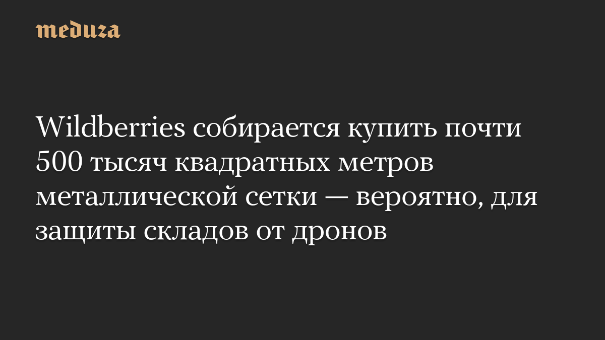 Wildberries собирается купить почти 500 тысяч квадратных метров металлической сетки — вероятно, для защиты складов от дронов