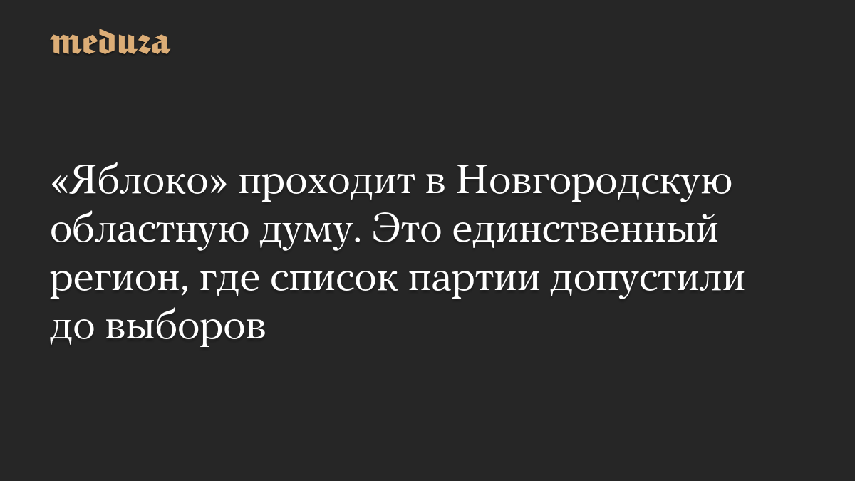 «Яблоко» проходит в Новгородскую областную думу. Это единственный регион, где список партии допустили до выборов