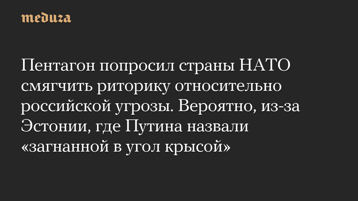 Пентагон попросил страны НАТО смягчить риторику относительно российской угрозы. Вероятно, из-за Эстонии, где Путина назвали «загнанной в угол крысой»