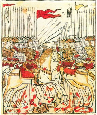 Миниатюра о Куликовской битве из рукописи «Сказание о Мамаевом побоище», XVII век