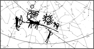 Рисунок с камня, наложенный на схему звездного неба. Иллюстрация из публикации Джоглекара, Вахии и Суле