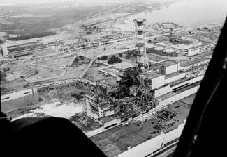 Chernobyl nuclear power plant a few days after the accident
