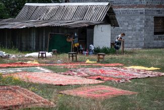 Carpets removed from the church in Kramatorsk after the attack