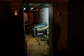 Beds for newborns in the basement of a Kyiv children’s hospital that serves as a bomb shelter