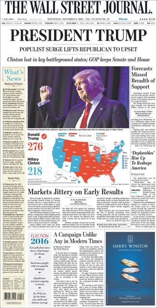 The Wall Street Journal: «Президент Трамп. Подъем популизма приводит республиканцев к неожиданной победе»