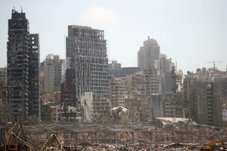 Так выглядел район взрыва в бейрутском порту полгода спустя. 13 января 2021 года