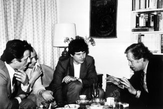 Dissidents and participants in the “Charter 77” civic initiative meet at the American ambassador’s residence in Prague in 1986. Farthest from the right is Václav Havel, the future president of Czechoslovakia.