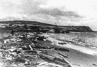 Последствия цунами на острове Парамушир. Ноябрь 1952 года