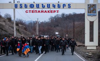 Противники блокады на марше. Степанакерт, 24 декабря 2022 года