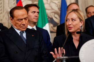 Джорджа Мелони и Сильвио Берлускони. 21 октября 2022 года