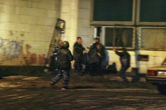 The capture of the Dubrovka Theater on October 23, 2002. Immediately after terrorists seized the building, a small number of hostages were able to escape by jumping out the windows.