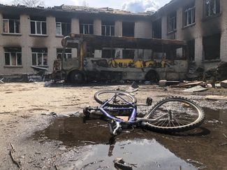 The courtyard of a school that Russian troops used as a temporary base. April 11, 2022