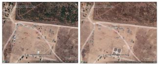Спутниковые снимки строительства военного лагеря неподалеку от аэропорта в Бамако. Слева — декабрь 2021 года, справа — февраль 2022 года