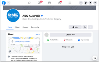 Страница ABC News Australia при заходе из России: 4 миллиона подписчиков и ни одной публикации. 18 февраля 2021 года