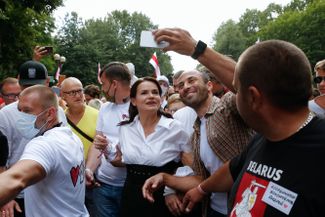 Svetlana Tikhanovskaya at a rally in Baranovichi on August 2, 2020