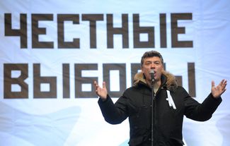 Nemtsov speaking at an opposition rally in Moscow, December 24, 2011.