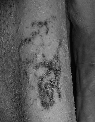 Татуировки на правой руке мужчины из Гебелейна: дикий бык и гривистый баран 
