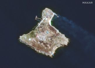 A satellite image of Zmiinyi Island. June 30, 2022.