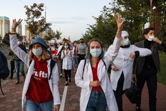 Medical workers protesting in Minsk on September 9, 2020