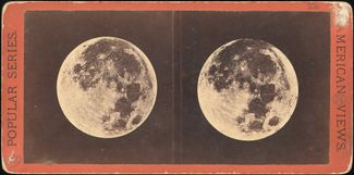 Полнолуние с разницей в два месяца, снятое в 1871 году американцем Льюисом Моррисом Резерфордом из своей частной обсерватории. Снимки не идентичны благодаря лунным либрациям — видимому изменению положения лунной поверхности относительно Земли. Хотя Луна обращена к Земле всегда одной стороной, благодаря либрациям с Земли можно наблюдать 54% лунной поверхности. Подобная парная съемка создает стереоизображение Луны, позволяющее увидеть трехмерную форму.