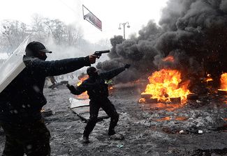Протестующие в центре Киева. 22 января 2014-го