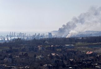 Smoke from shelling near Mariupol. April 7, 2022