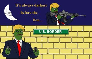 Дональд Трамп в образе лягушонка Пепе обороняет американскую границу