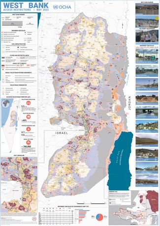 Карта ограничений перемещения на Западном берегу Иордана по состоянию на май 2023 года (кликните, чтобы увеличить)