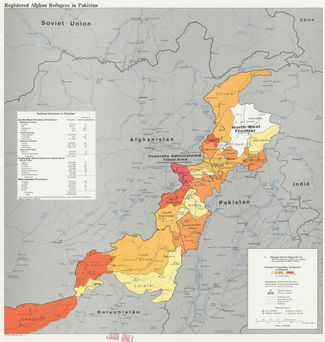 1982 год. Карта распределения беженцев во время войны в Афганистане