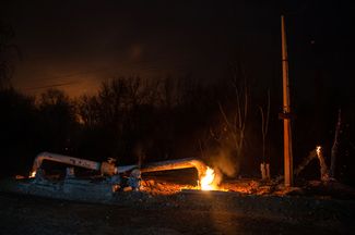 Поврежденный газопровод в Луганске, 19 февраля 2022 года