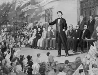 Авраам Линкольн во время дебатов со Стивеном Дугласом. 7 октября 1858 года