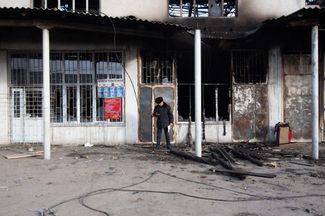 A building that was badly burned during violent clashes in Masanchi, Kazakhstan. February 9, 2022.
