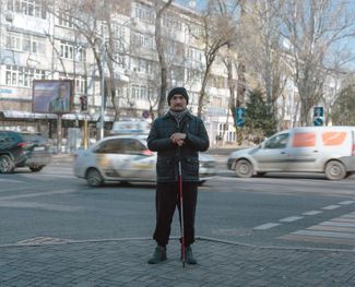 Ermek at the intersection of Almaty’s Nazarbayev and Kurmangazy streets, where he was hit in the head with a rubber bullet. Almaty, 2022.