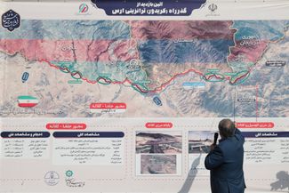 An infrastructure project intended to connect Iran and Azerbaijan, bypassing Armenia, is presented during Ebrahim Raisi’s visit to Tabriz on May 19, 2024. On his return trip, the Iranian president died in a helicopter crash.