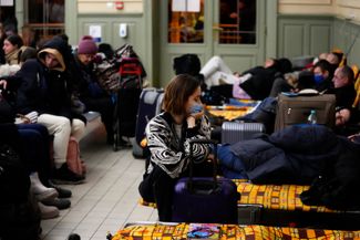 This Przemyśl train station has been transformed into a rest point for Ukrainian refugees on the road. February 24, 2022. 