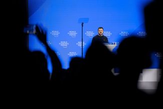 Volodymyr Zelensky addresses the World Economic Forum in Davos on January 16, 2024