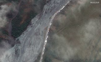 Пробка на российско-грузинской границе, спутниковый снимок