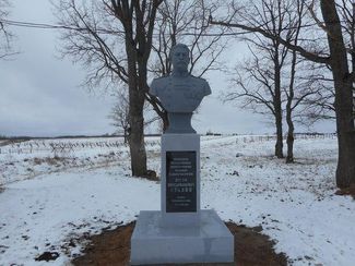 A bust of Stalin standing at the start of the “Stalin Line” in the Pskov region.