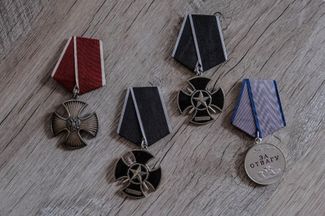 Marat Gabidullin’s combat awards, including the Order of Courage and two “Wagner Crosses”