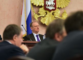 Секретарь Совета безопасности России и бывший глава ФСБ Николай Патрушев на заседании Совета председателей судов в Москве, 28 февраля 2017 года
