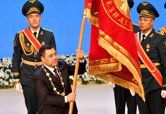 President of Kyrgyzstan Sadyr Japarov at his inauguration. Bishkek, Kyrgyzstan. January 28, 2021.