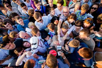 Another moment during Navalny’s mayoral campaign on August 21, 2013, just two weeks before incumbent Mayor Sergey Sobyanin won and narrowly avoided a runoff election. Navalny got 27.2 percent of the vote.