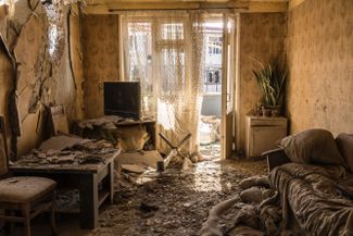 A room in a house that came under shelling in Stepanakert. October 3, 2020.