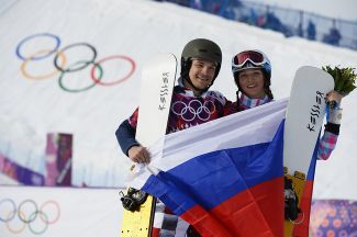 Vic Wild and his wife, Alena Zavarzina, at the Sochi Olympics, February 2014