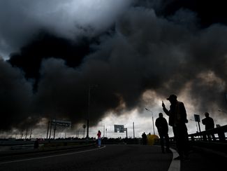 Smoke from a fire at a Moscow refinery