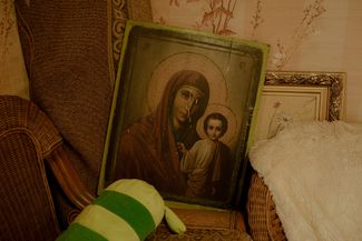 An icon of the Virgin Mary in Andriy’s house. Village of Vasyshcheve.