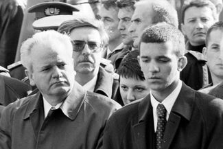 Slobodan Milosevic and his son Marko in Belgrade in 1987