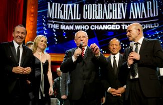 Mikhail Gorbachev, Kevin Spacey, and Sharon Stone at a concert marking Gorbachev’s 80th birthday. London, March 30, 2011.