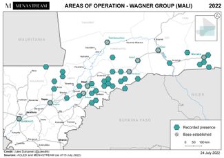 PMC Wagner bases and areas of operation in Mali, according to data from July 15, 2022